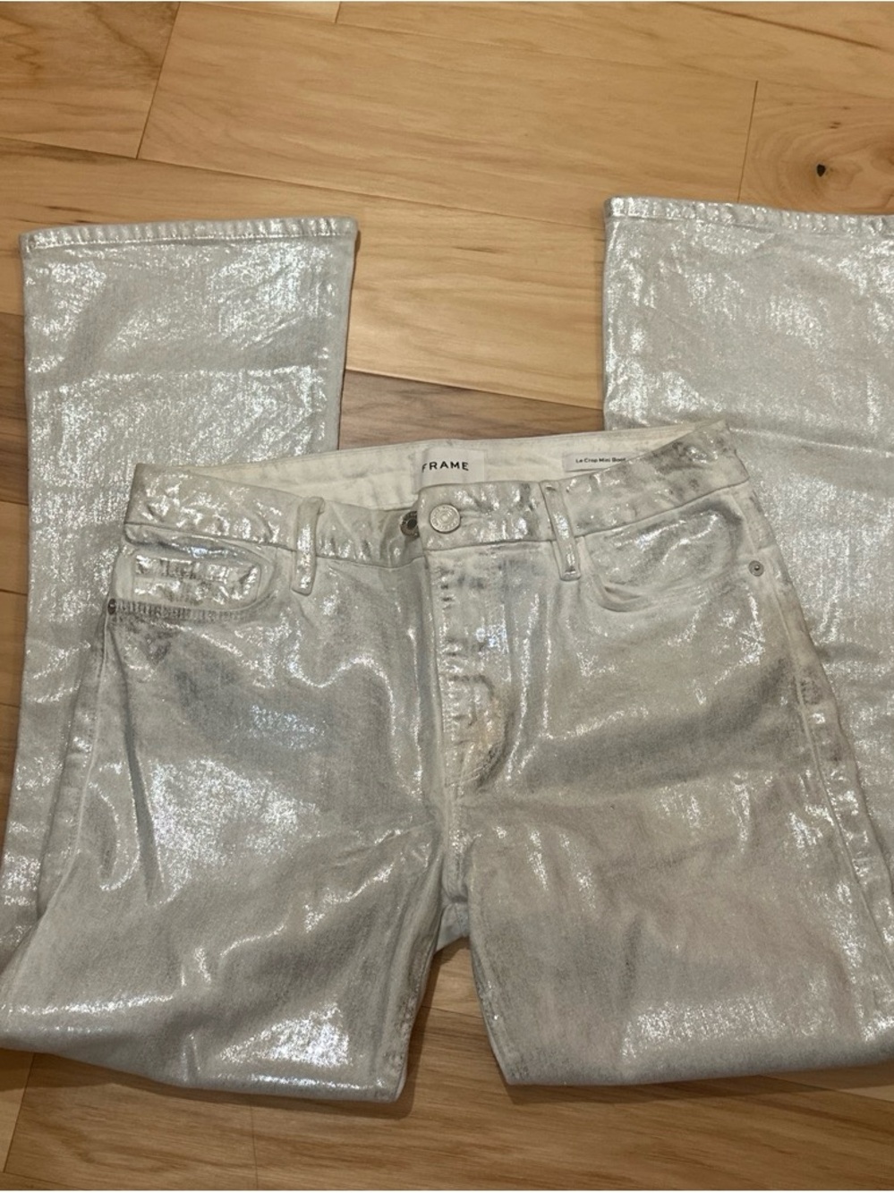 Frame Denim White Metallic Flared Crop Jeans - Picture 2 of 7